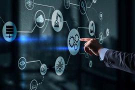 process-automation-and-management Illustration of automated business workflows and performance metrics
